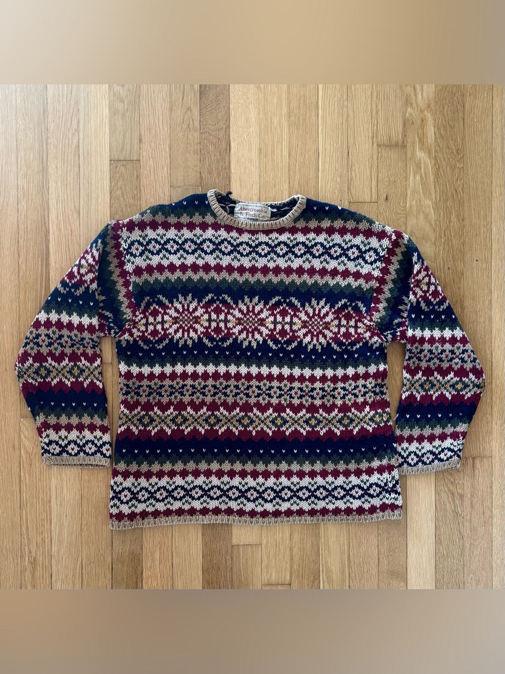 Vintage 80s Abercrombie Fitch Wool Sweater Womens Large Fair Isle Crewneck